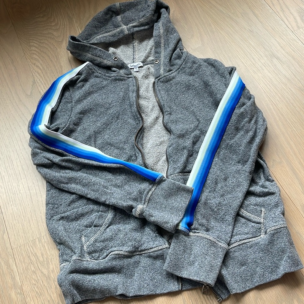 Splendid grey blue  5 stripe zip up hoodie size small